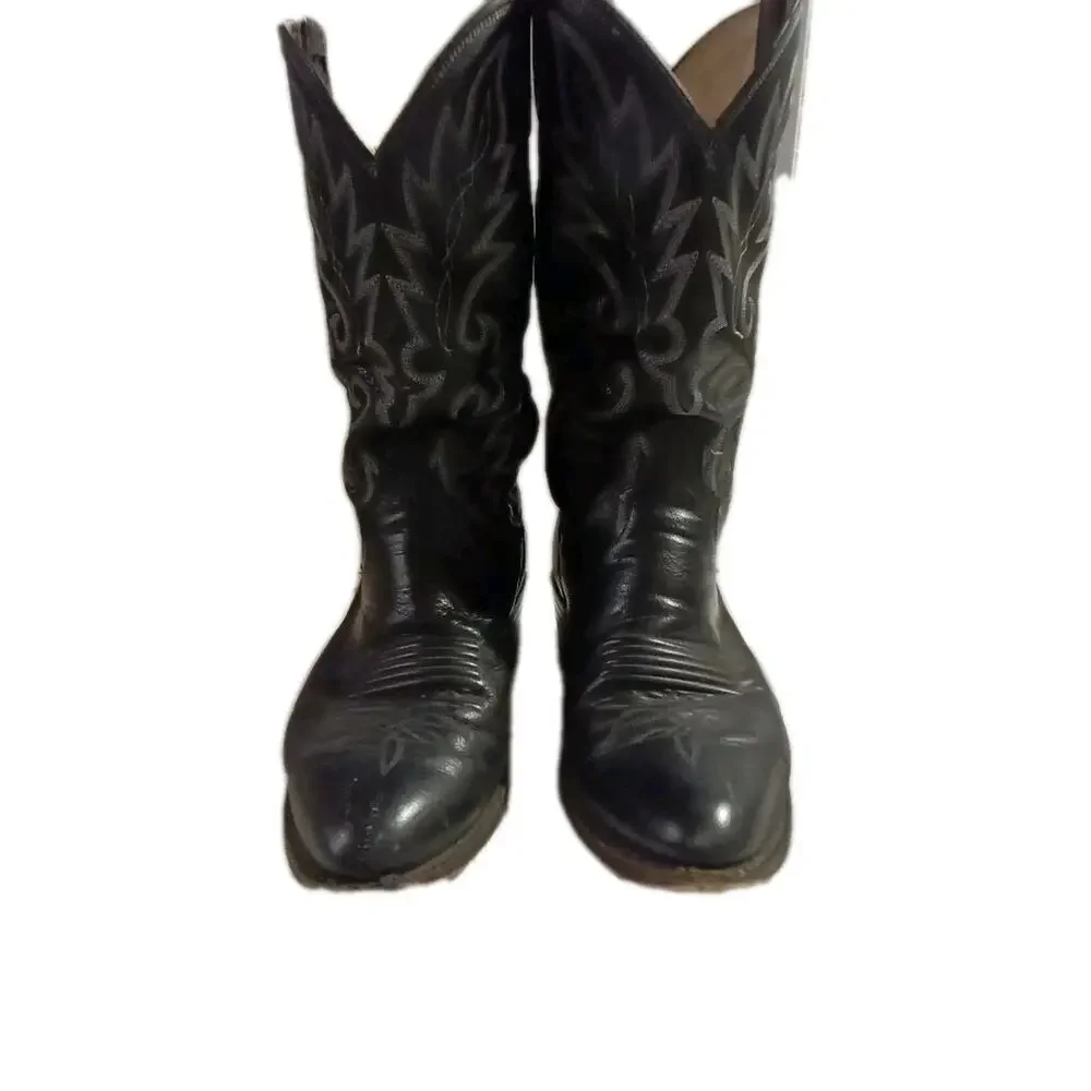 Vintage Dan Post Cowboy Boots Mens 8.5 EW Black Leather Western Cowboy 110J USA
